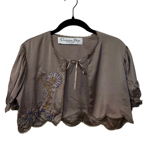 Christian Dior Boutique 100% Silk Embellished Gray Brown Bolero Size 42 US 10 - Picture 1 of 6